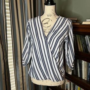 Super Cute Navy and White Wrap Detail Shirt